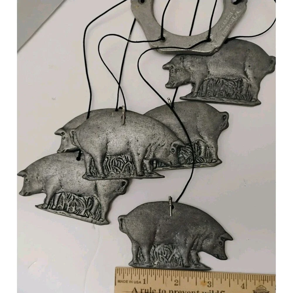 Vintage Carson Freeport PA Pewter Pig Wind Chime Canopy Mobile Farmhouse 90s